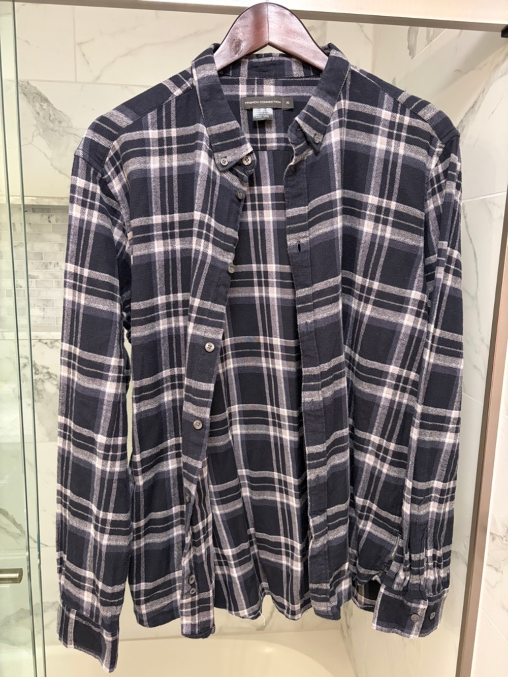 French Connection Black and Soft White Plaid Flannel Shirt